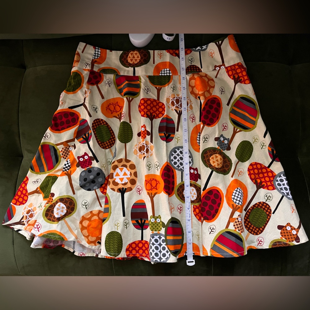 NWOT Retrolicious vintage rockabilly retro owl tree A - line 100% Cotton Skirt L